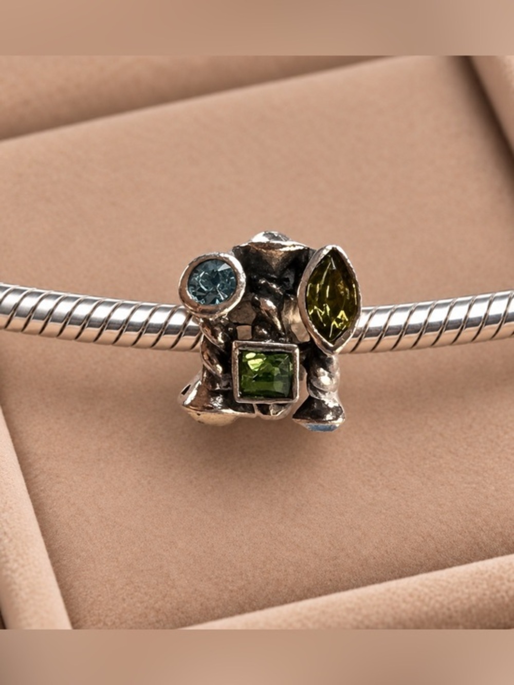 Chamilia .925 Silver Green Blue Marquis Swarovski Charm Bead EUC CHAM #255